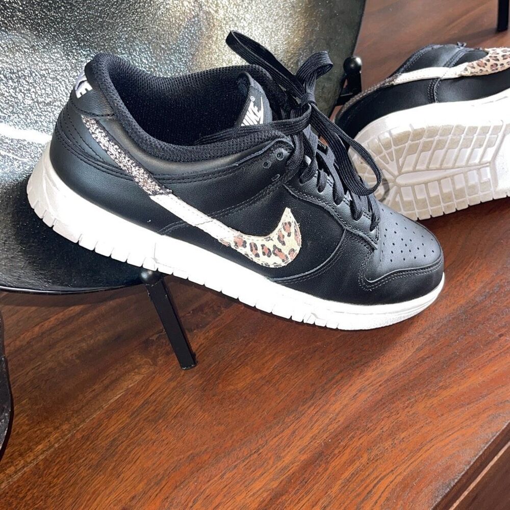 Nike Black and White Athletic Shoes with Leopard Print